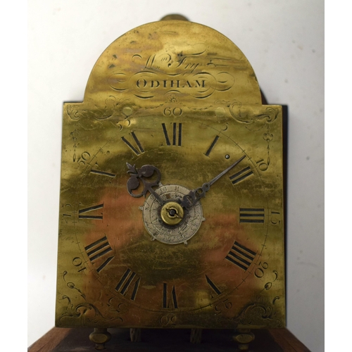 644 - WILLIAM FRY, ODIHAM. A GEORGE III HOODED WALL CLOCK the mahogany case with break arch hood and shape... 