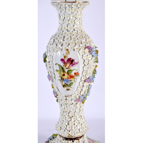 65 - A LARGE EARLY 20TH CENTURY GERMAN PORCELAIN ENCRUSTED COMPORT painted with flowers. 53 cm x 23 cm.