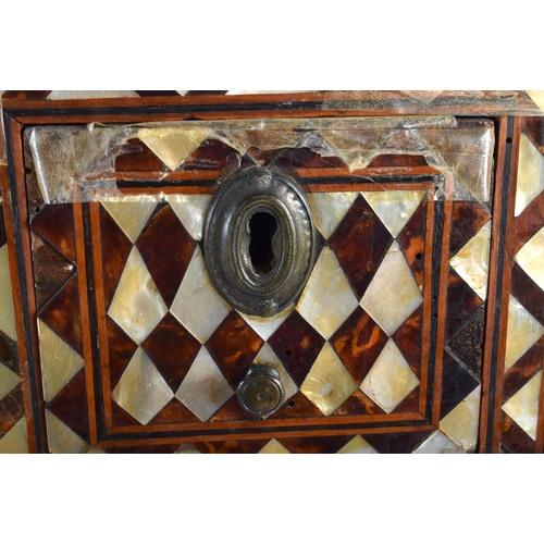 658 - A GOOD EARLY 18TH CENTURY TURKISH OTTOMAN MOTHER OF PEARL INLAID LOW CABINET decorative all over wit... 