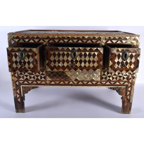 658 - A GOOD EARLY 18TH CENTURY TURKISH OTTOMAN MOTHER OF PEARL INLAID LOW CABINET decorative all over wit... 