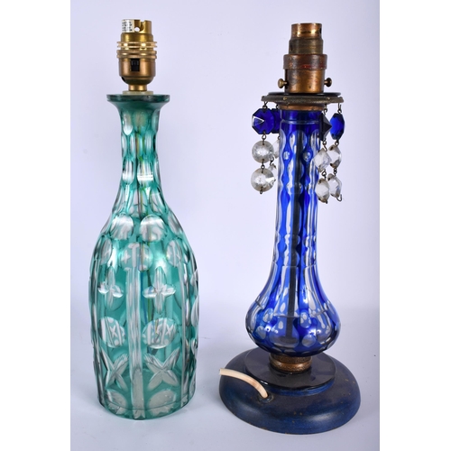 660 - TWO 19TH CENTURY COUNTRY HOUSE BOHEMIAN GLASS TABLE LAMPS. Largest 34 cm high. (2)