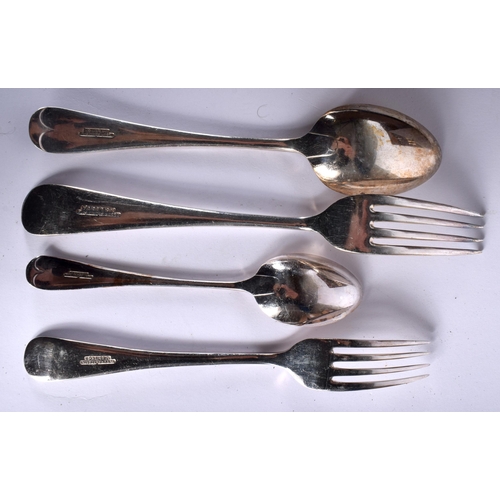 663 - AN ANTIQUE CASED SILVER PLATED IVORINE HANDLED CANTEEN OF CUTLERY. 43 cm x 27 cm.