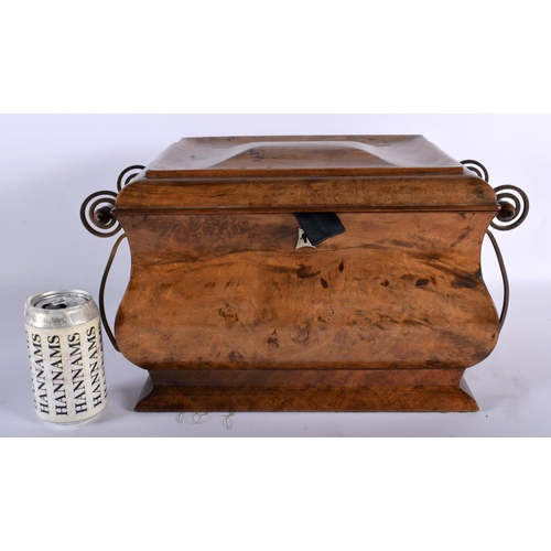 665 - A 19TH CENTURY AUSTRIAN JUGENDSTIL SATIN BIRCH WORK BOX with stylised handles. 38 cm x 24 cm.