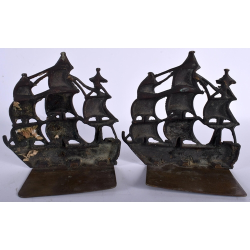 679 - A PAIR OF ART DECO HMS VICTORY MARITIME BOOKENDS. 12 cm x 12 cm.