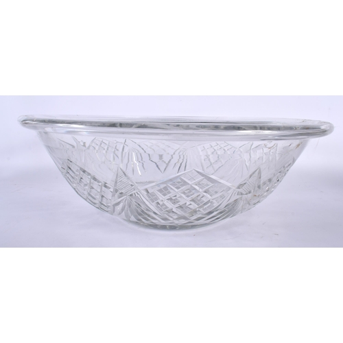 690 - A LARGE ANTIQUE CUT GLASS WASH JUG AND BASIN. Largest 34 cm x 20 cm. (2)