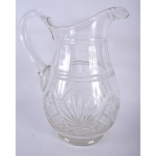 690 - A LARGE ANTIQUE CUT GLASS WASH JUG AND BASIN. Largest 34 cm x 20 cm. (2)