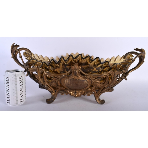 697 - A LARGE ART NOUVEAU GILT METAL AND GLASS TABLE CENTREPIECE. 45 cm x 22 cm.