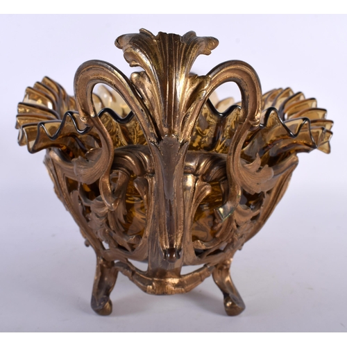 697 - A LARGE ART NOUVEAU GILT METAL AND GLASS TABLE CENTREPIECE. 45 cm x 22 cm.