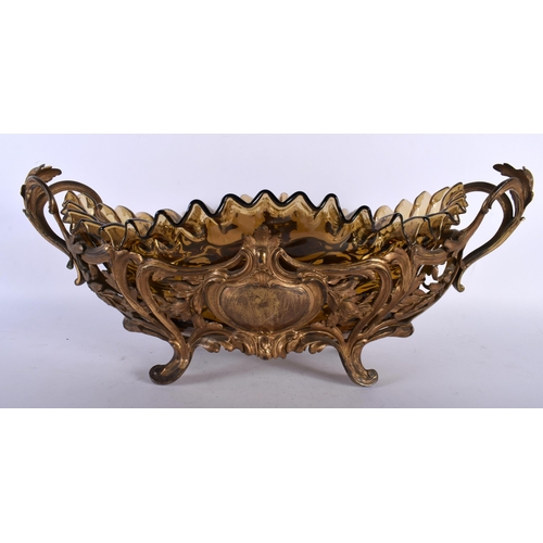 697 - A LARGE ART NOUVEAU GILT METAL AND GLASS TABLE CENTREPIECE. 45 cm x 22 cm.