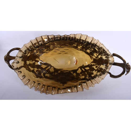 697 - A LARGE ART NOUVEAU GILT METAL AND GLASS TABLE CENTREPIECE. 45 cm x 22 cm.