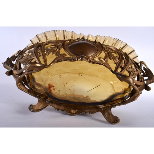 697 - A LARGE ART NOUVEAU GILT METAL AND GLASS TABLE CENTREPIECE. 45 cm x 22 cm.