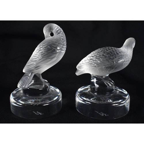 701 - TWO FRENCH LALIQUE GLASS BIRDS. 9.5 cm high. (2)