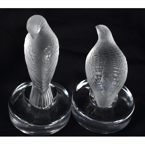 701 - TWO FRENCH LALIQUE GLASS BIRDS. 9.5 cm high. (2)