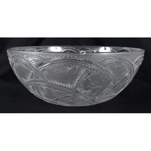 706 - A FRENCH LALIQUE GLASS BIRD BOWL. 24 cm diameter.