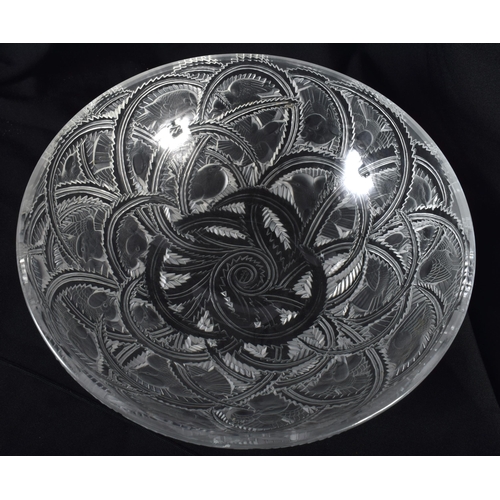 706 - A FRENCH LALIQUE GLASS BIRD BOWL. 24 cm diameter.