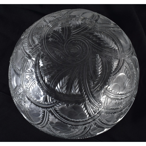 706 - A FRENCH LALIQUE GLASS BIRD BOWL. 24 cm diameter.