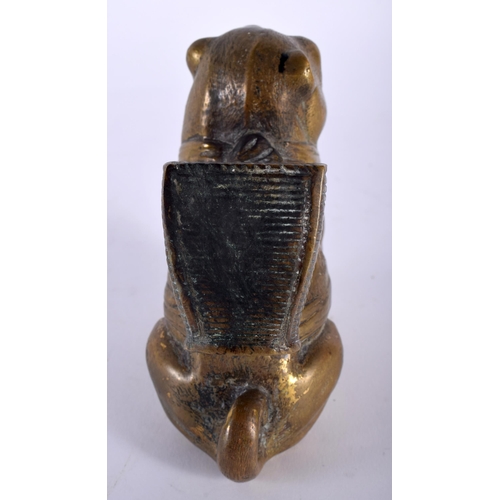 710 - A 19TH CENTURY EUROPEAN BRONZE MATCH STRIKING DOG VESTA HOLDER. 11 cm high.