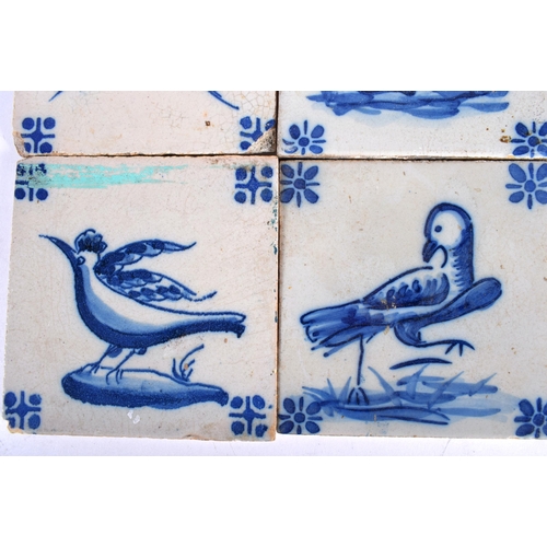 711 - FOUR 18TH CENTURY DELFT BLUE AND WHITE TILES. 13.5 cm square. (4)