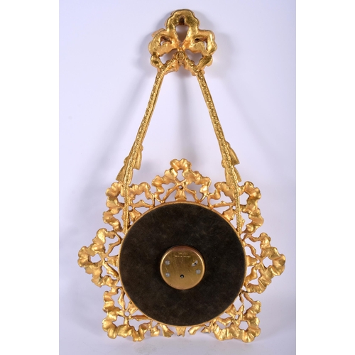 721 - AN ANTIQUE HANGING ORMOLU CLOCK. 40 cm x 20 cm.