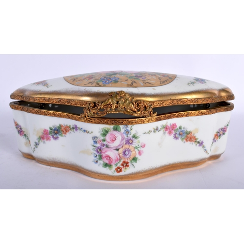 722 - A LARGE LIMOGES ENAMEL CASKET together with a herend porcelain box and cover. Largest 22 cm x 10 cm.... 