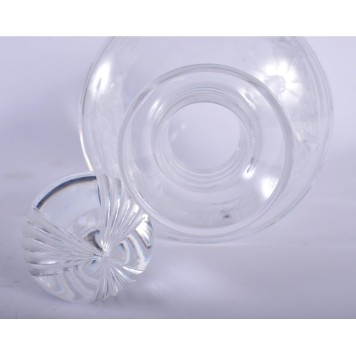 723 - A LARGE FRENCH LALIQUE GLASS DECANTER AND STOPPER together with two glasses. Largest 20 cm high. (3)