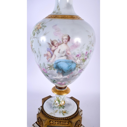 728 - A FINE ANTIQUE FRENCH PORCELAIN LAMP painted with a classical scene. 70 cm high.