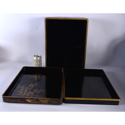 75 - A FINE LARGE 19TH CENTURY JAPANESE MEIJI PERIOD GOLD LACQUER DOCUMENT BOX AND COVER decorative with ... 