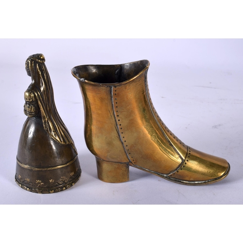 81 - AN 18TH/19TH CENTURY CONTINENTAL BRONZE FIGURAL BELL together with a George III brass spill holder f... 