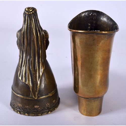 81 - AN 18TH/19TH CENTURY CONTINENTAL BRONZE FIGURAL BELL together with a George III brass spill holder f... 