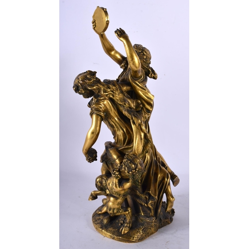 86 - After Claude Michel Clodion (19th Century) Gilt bronze, two classical figures beside a fawn holding ... 