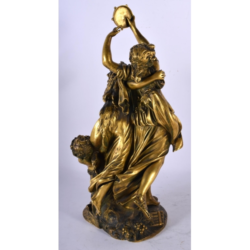 86 - After Claude Michel Clodion (19th Century) Gilt bronze, two classical figures beside a fawn holding ... 