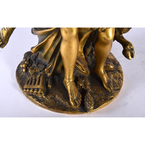 86 - After Claude Michel Clodion (19th Century) Gilt bronze, two classical figures beside a fawn holding ... 