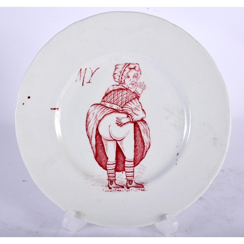 88 - A VERY RARE VICTORIAN MY ASS POTTERY PLAQUE depicting a female wearing a bonnet bearing her buttocks... 