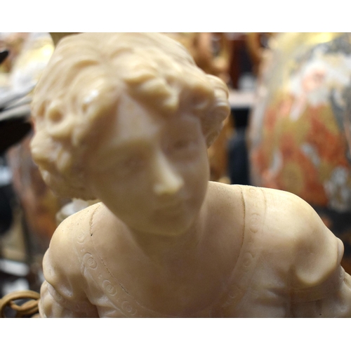 901 - A LARGE 19TH CENTURY CONTINENTAL ALABASTER LAMP formed as a seated female. 74 cm x 22 cm.