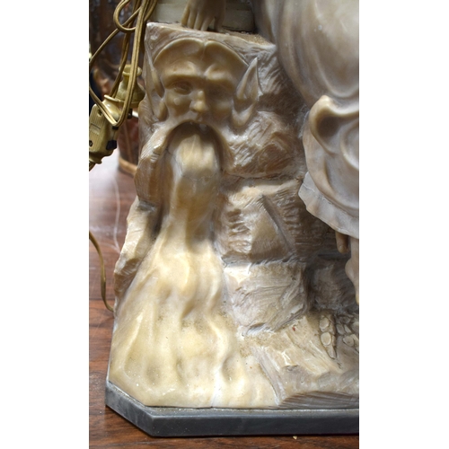 901 - A LARGE 19TH CENTURY CONTINENTAL ALABASTER LAMP formed as a seated female. 74 cm x 22 cm.