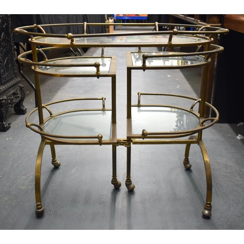 904 - A RETRO BRONZE AND GLASS TEA TROLLEY. 80 cm x 72 cm.