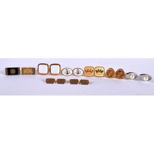 1238 - Two Pairs of 14ct Gold Cufflinks together with  other Pairs.  Stamped 14K, total weight of gold link... 