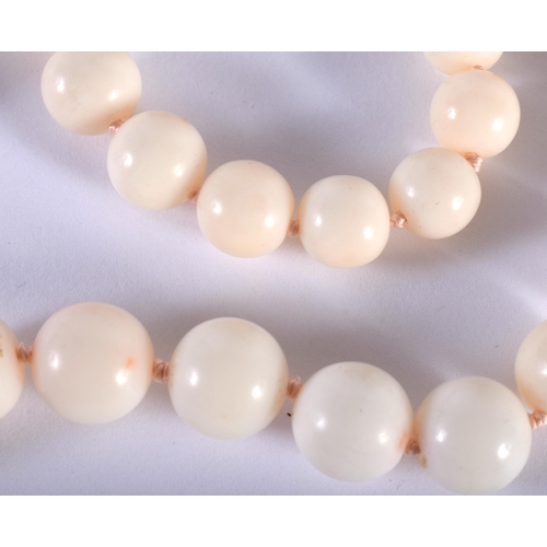 1440 - A White Coral Graduated Necklace with 14ct Gold Clasp.  Stamped 14K.  Length 59cm, Largest Bead 10.6... 