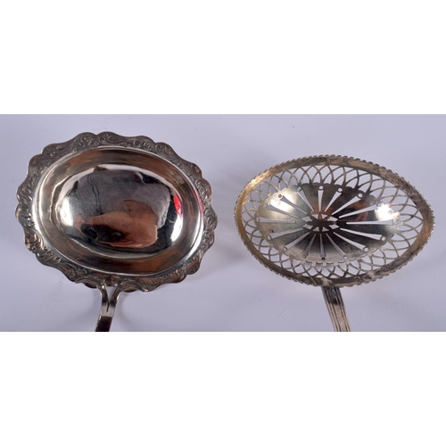 1448 - Two Silver Sifter Spoons.  Indistinct hallmarks.  Largest 15cm x 7.5cm,  total weight 63.7g (2)