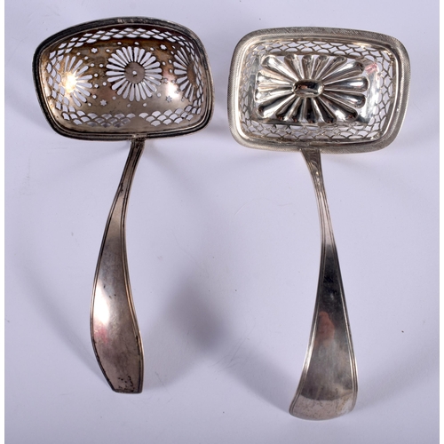 1449 - Two Silver Sifter Spoons.  Indistinct hallmarks.  Largest 15cm x 7.5cm,  total weight 62.2g (2)