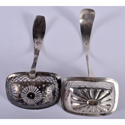 1449 - Two Silver Sifter Spoons.  Indistinct hallmarks.  Largest 15cm x 7.5cm,  total weight 62.2g (2)