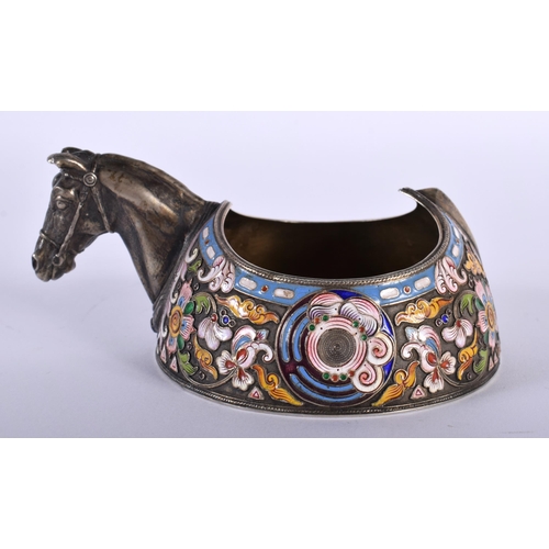 1459 - AN UNUSUAL CONTINENTAL SILVER AND ENAMEL HORSE HEAD KOVSCH. 249 grams. 13 cm x 9.5 cm.