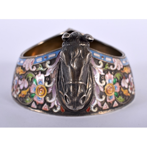 1459 - AN UNUSUAL CONTINENTAL SILVER AND ENAMEL HORSE HEAD KOVSCH. 249 grams. 13 cm x 9.5 cm.