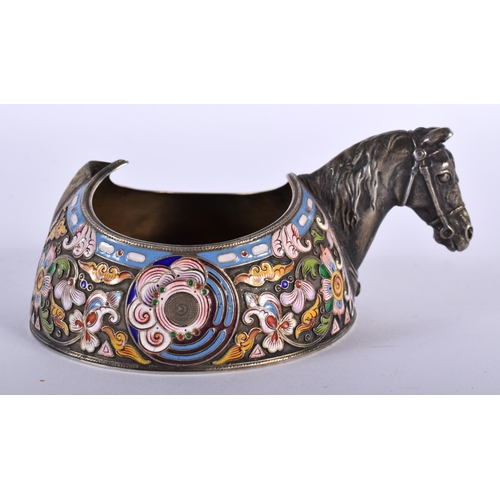 1459 - AN UNUSUAL CONTINENTAL SILVER AND ENAMEL HORSE HEAD KOVSCH. 249 grams. 13 cm x 9.5 cm.