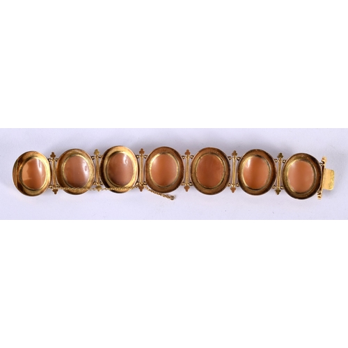 1728 - A Grand Tour Shell Cameo Bracelet in High Carat Gold with Carved Figural Bust.  18.5cm x  2.5cm, wei... 