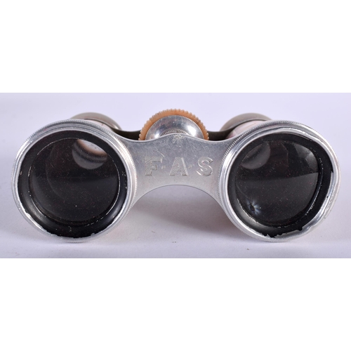 1999 - A Cased Pair of Mother of Pearl Opera Glasses. 10cm x 5.5cm