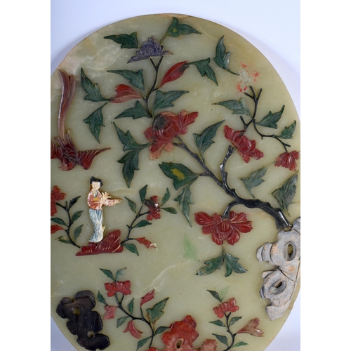 2008 - A LARGE 19TH CENTURY CHINESE CARVED JADE AGATE AND CARNELIAN PANEL Qing. 27 cm x 20 cm.