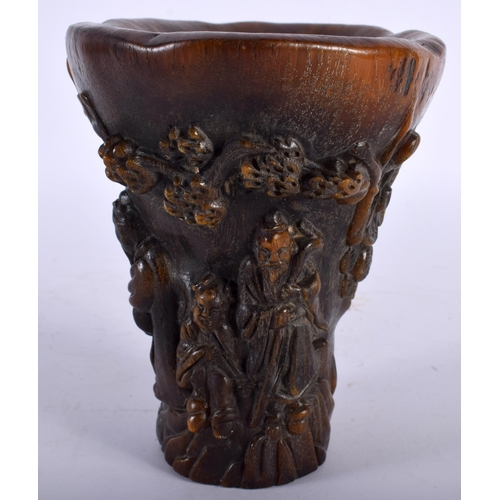 2653 - A CHINESE CARVED BUFFALO HORN TYPE LIBATION CUP 20th Century. 806 grams. 15 cm x 15 cm.