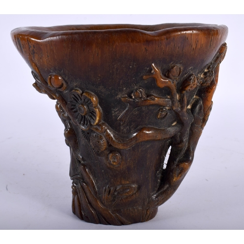 2653 - A CHINESE CARVED BUFFALO HORN TYPE LIBATION CUP 20th Century. 806 grams. 15 cm x 15 cm.