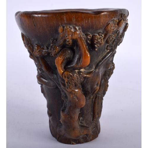 2653 - A CHINESE CARVED BUFFALO HORN TYPE LIBATION CUP 20th Century. 806 grams. 15 cm x 15 cm.